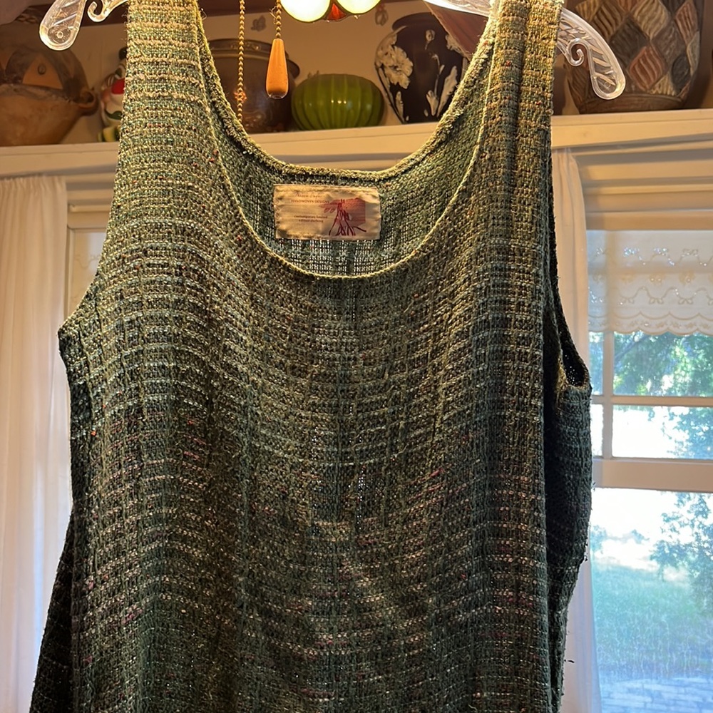 Handmade silk woven green maxi dress